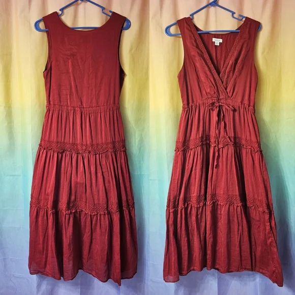 Sundance Zura Dress In Dark Red Silk Cotton Blend - Picture 2 of 6